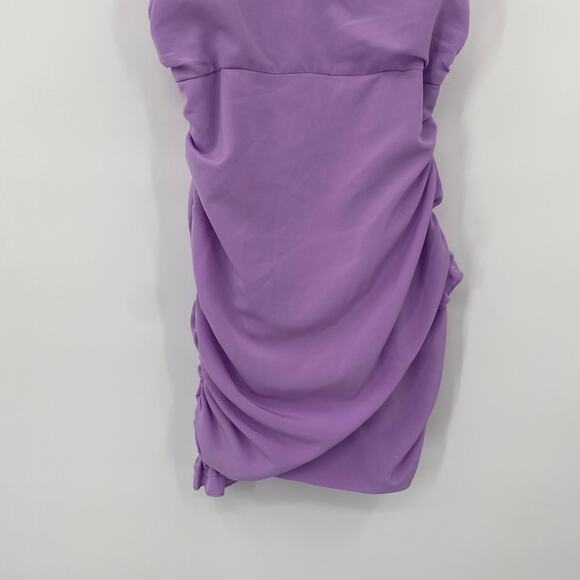 Hello Molly Mini Dress V Neck Ruffle Trim Bodycon Fitted Lilac Purple Womens 6 - Picture 4 of 11